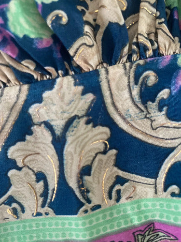 Vestido De Seda Hindú Corto Mod. 5 Nuevo 2da Selección Azul Estampado Único