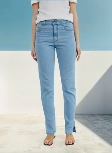 Pantalón Jean Celeste Ancho Tajos Nuevo 2da Selección Celeste Liso 42