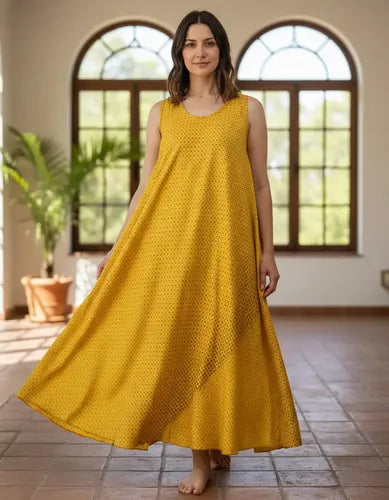 Vestido Solero Seda Hindu Importado Modelo Amplio