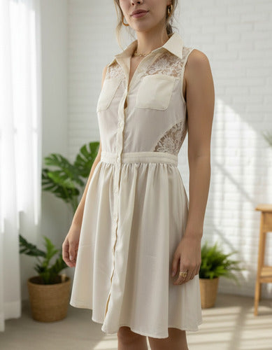 Vestido Solero Encaje Beige M