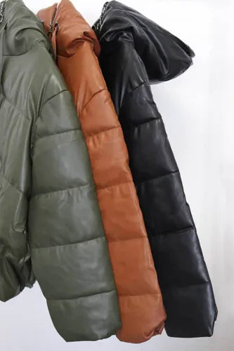 Campera Puffer Eco Cuero Importada Grande Xxl Oversize