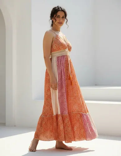 Vestido Sin Mangas Largo De India Con Lurex
