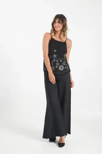 Blusa Top Musculosa Importada Lentejuelas Paillettes Negro Lentejuelas L