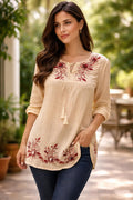 Blusa Larga Tunica Camisa Importada Talle L  Crema L