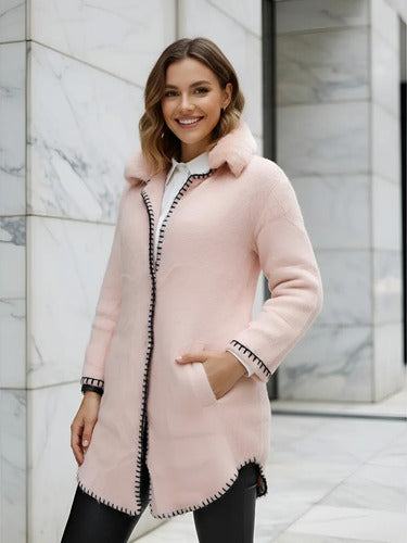 Saco Tapado Tejido Pelo De Mono + Piel Importado Extra Suave