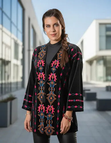 Saco Chaqueta Chiffon Bordada Velvet Fiesta Importada  Negro Único Liso