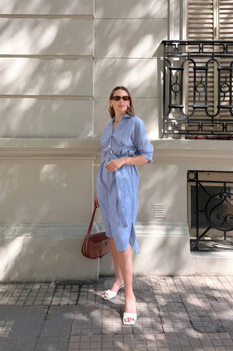 Vestido Camisero Rayado De Lino