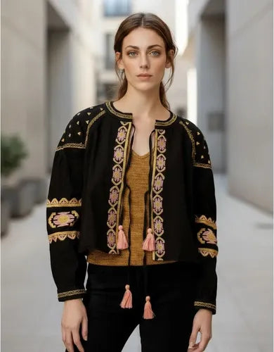 Chaqueta Saco Bordado Importado India Estilo Vars Negro S
