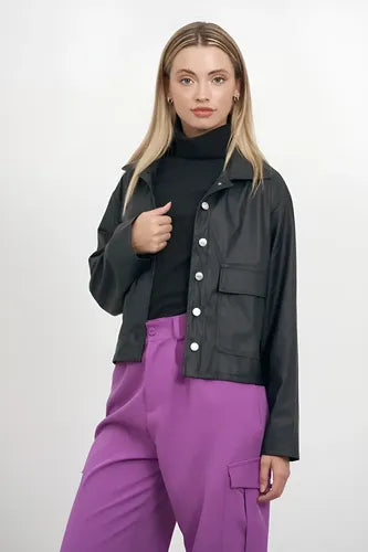 Saco Chaqueta Campera Ecocuero Negro 40 Liso
