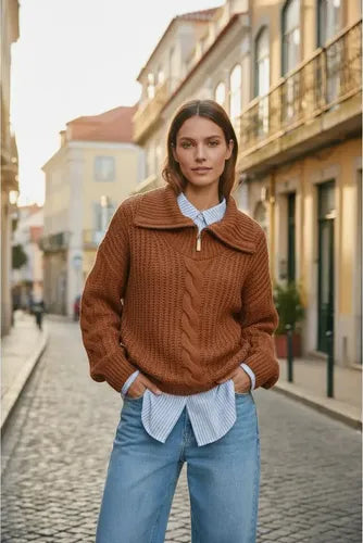 Sweater Tejido Importado X03 Marrón Liso Único