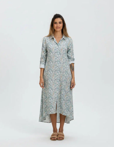 Vestido Largo Estilo Camisero Estampado Boho