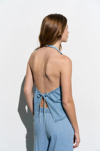 Top De Jean Denim Nuevo 2da Selección Celeste Liso L