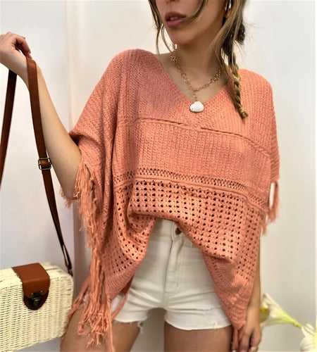 Poncho Ruana Sweater  Tejidos Boho Rosa U