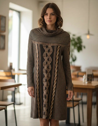 Vestido De Lanilla Estampado Marrón Estampado M