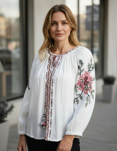 Saco Chaqueta Boho Importada Bordada Crudo Bordado Xl