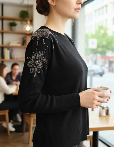 Sweater Tejido Importado Detalles Strass  Estrellas Cod. 314