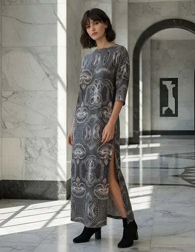 Vestido Largo Tipo Túnica De Diseño Gris S (amplio)