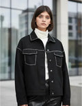 Campera De Gabardina Con Tachas Oversize Negro 40 Liso Con Tachas