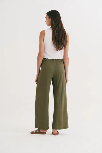 Pantalón Palazzo  De Piqué Verde Musgo Liso Único