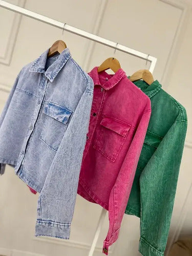 Camisaco Jean Grande Campera Denim Corta Oversize
