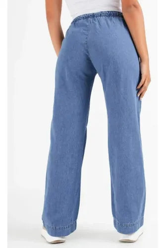 Pantalón Jean Palazzo Denim Talle Grande Celeste Liso Xxl