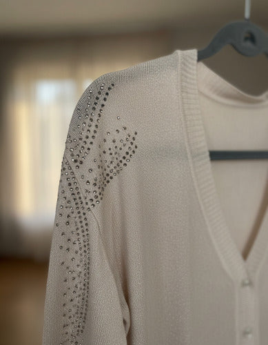 Saquito Cárdigan Tejido  Strass Modelo Amplio Beige Liso Único