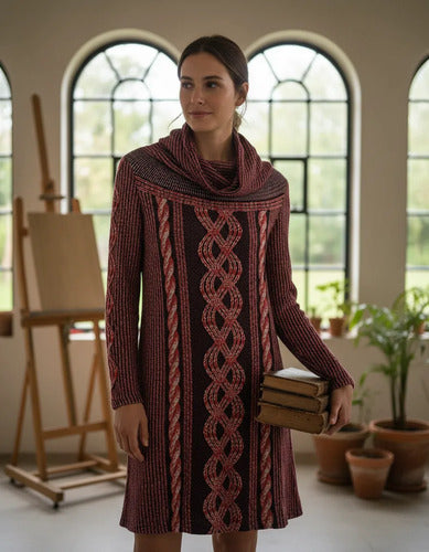Vestido De Lanilla Estampado Rojo Estampado M