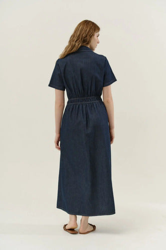 Vestido Jean Camisero Largo Manga Corta
