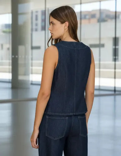 Chaleco De Jean Denim Azul Lisa L