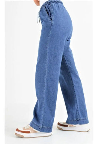 Pantalón Jean Palazzo Denim Talle Grande Celeste Liso Xxl