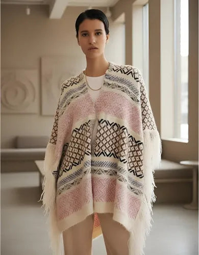 Ponchos Ruanas Sweaters Tejidos  Amplios  Rosa Tejido L