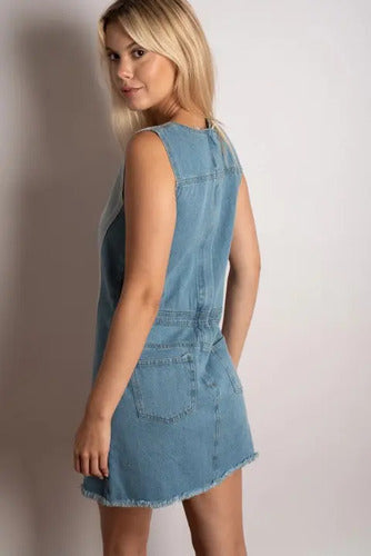 Vestido Jean Sin Mangas Denim Bicolor Celeste S