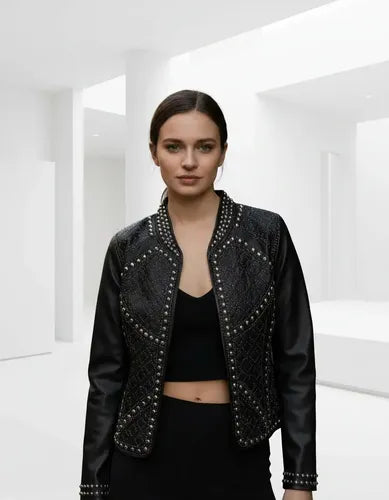 Campera Saco Chaqueta Eco Cuero Negro L Tachas
