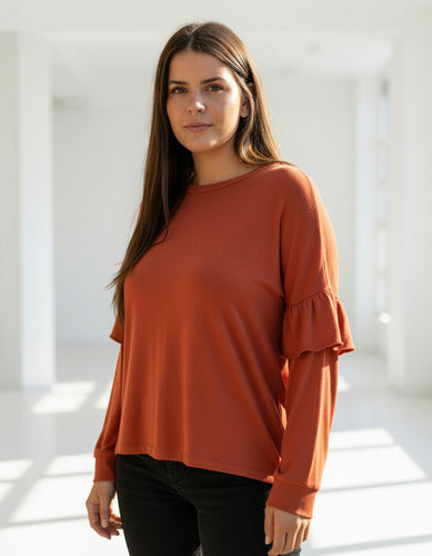 Remera Manga Larga Talle Grande Xl Terracota Liso Xl Lisa