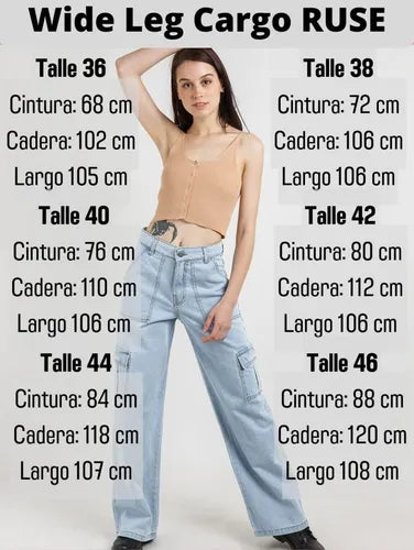Jean Wide Leg Cargo Ruse Celeste Liso 38