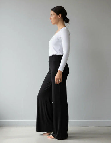 Pantalón Palazzo Básico De Lanilla Amplio Negro Liso Único