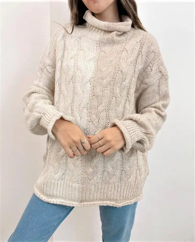 Sweater Tejido Polera Amplio Bicolor Oversize Xxl