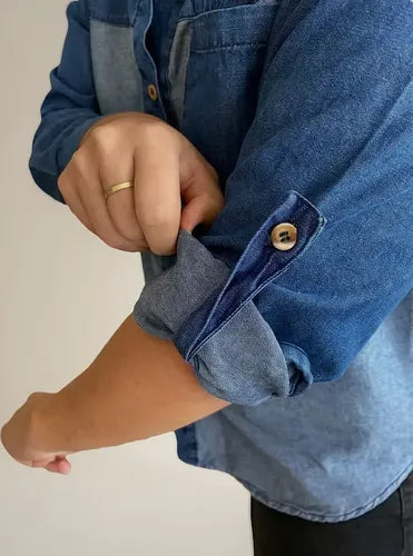 Camisa De Jean Denim Bicolor Talle Grande
