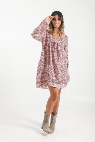 Vestido Corto De Seda Hindú  Mangas Oxford Modelo Amplio