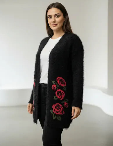 Saco Cardigan  Tejido  Peludo Pelo De Mono