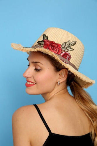 Gorro Sombrero Boho Bordado Importado  Marrón Claro U