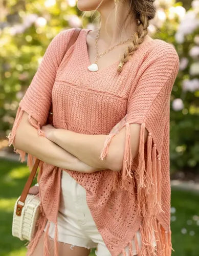 Poncho Ruana Sweater  Tejidos Boho Rosa U