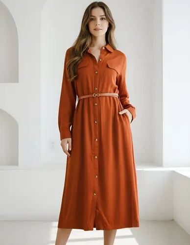 Vestido Importado Camisero Con Cinto