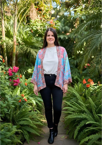 Saco Kimono Seda Hindu Multicolor Unico