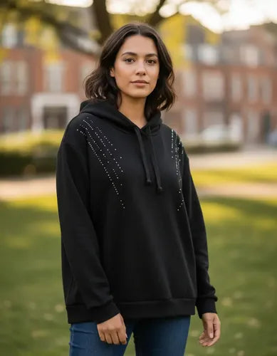 Buzo Oversize Básico Negro Con Brillos 40 Negro Lisa