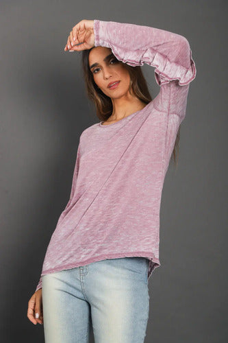 Remera Manga Larga Batik Importada Amplia Lila Liso Único Batik