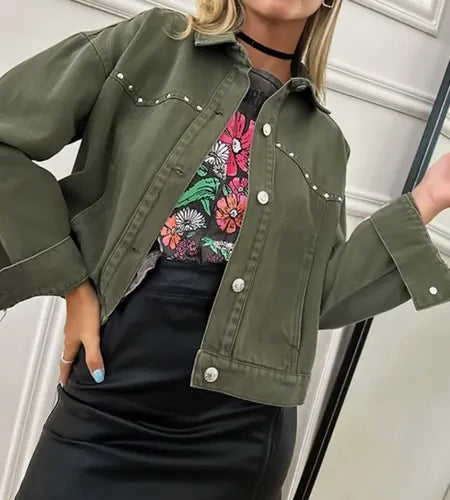 Chaqueta Campera De Gabardina Con Tachas