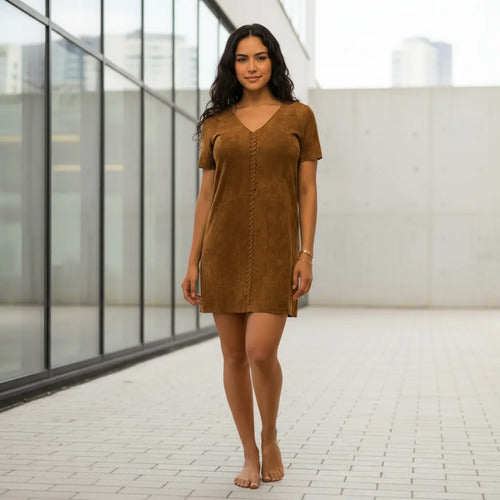 Vestido De Gamuza Importado Marrón Lisa S