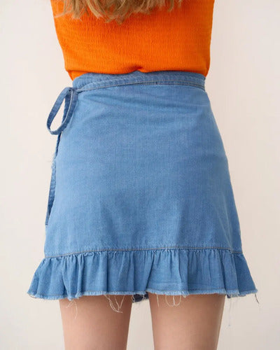 Falda Mini Pollera Portafolio Denim Jean Celeste Liso M