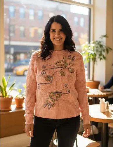 Sweater Pullover Bordado  Rosa Bordado M